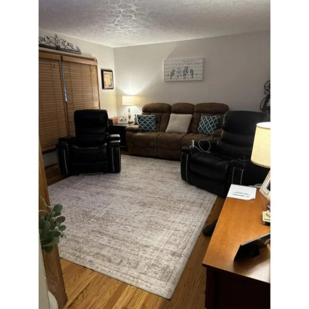 New 8x10 Washable Area Rug Vintage Beige Non-Slip Carpet for Living Room
